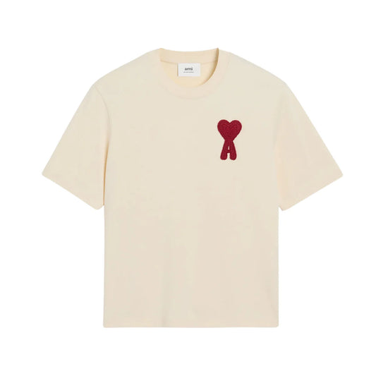 Ami Paris T-shirt beige patch Ami de coeur rouge